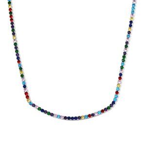 Women's Multi Color Cubic Zirconia Diamond Tennis Necklace with Bolo Slider